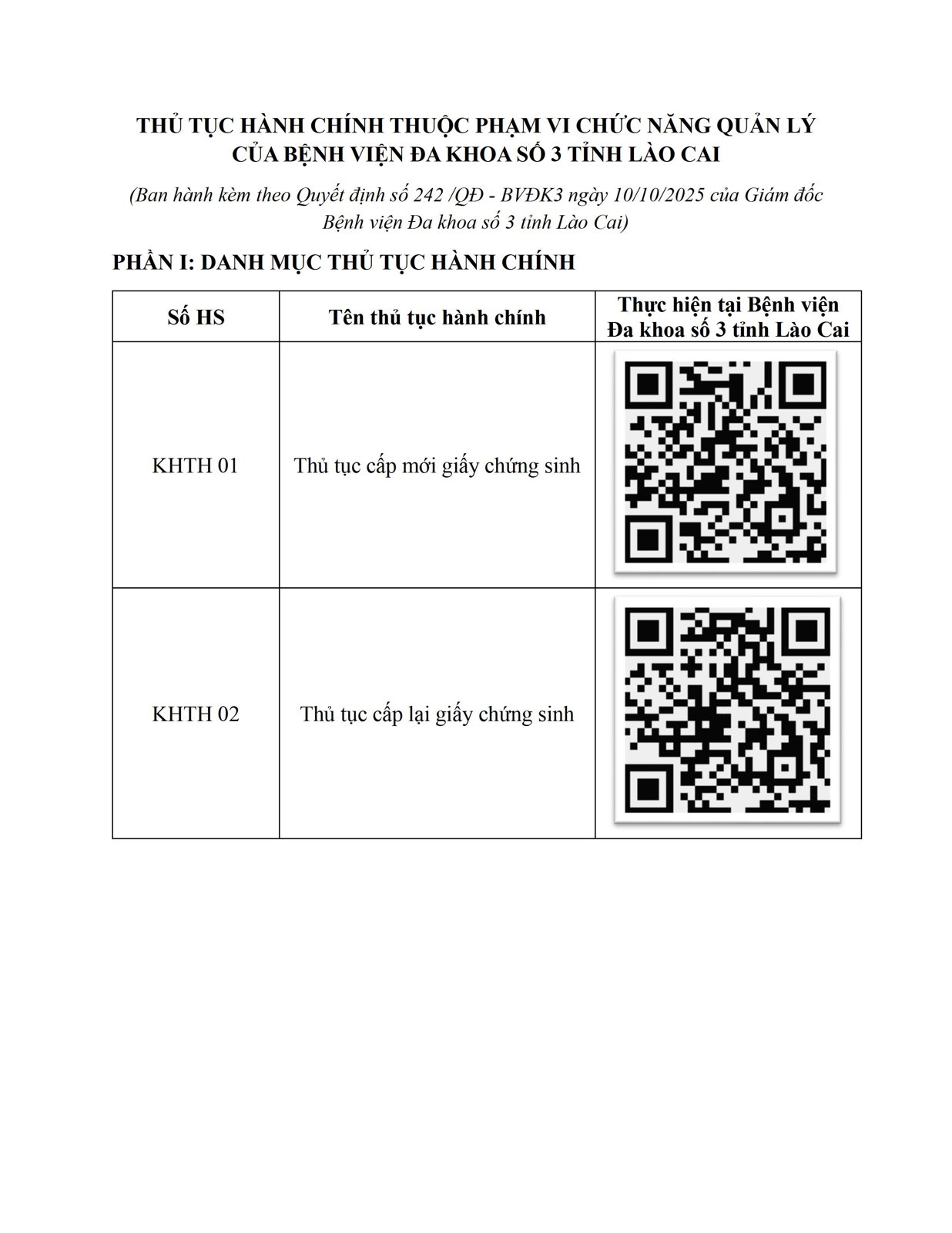 Hình ảnh tin tức THỦ TỤC HÀNH CHÍNH THUỘC PHẠM VI CHỨC NĂNG QUẢN LÝ CỦA BỆNH VIỆN ĐA KHOA SỐ 3 TỈNH LÀO CAI